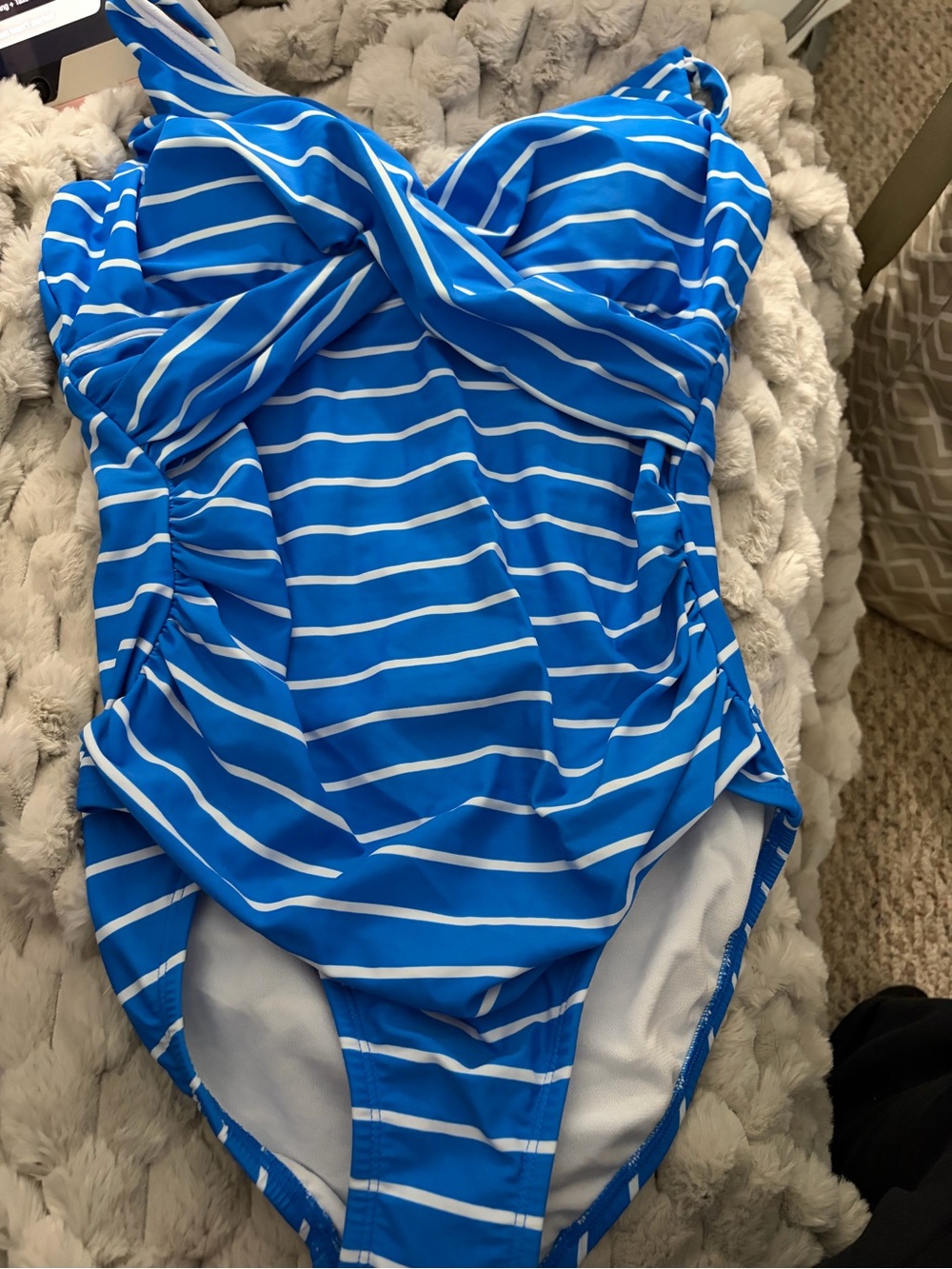 Blue & White Striped Kids One-Piece Swimsuit